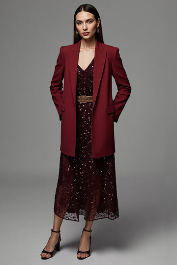 Burgundy Peak Lapel Women Work Blazer